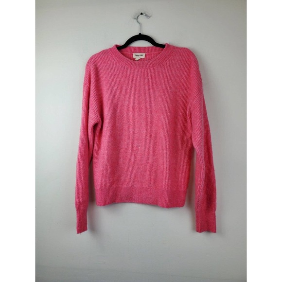 Open Edit‎ Small Pullover Sweater Ribbed Knit Women Hot Pink Barbie Crew Neck - Picture 9 of 9